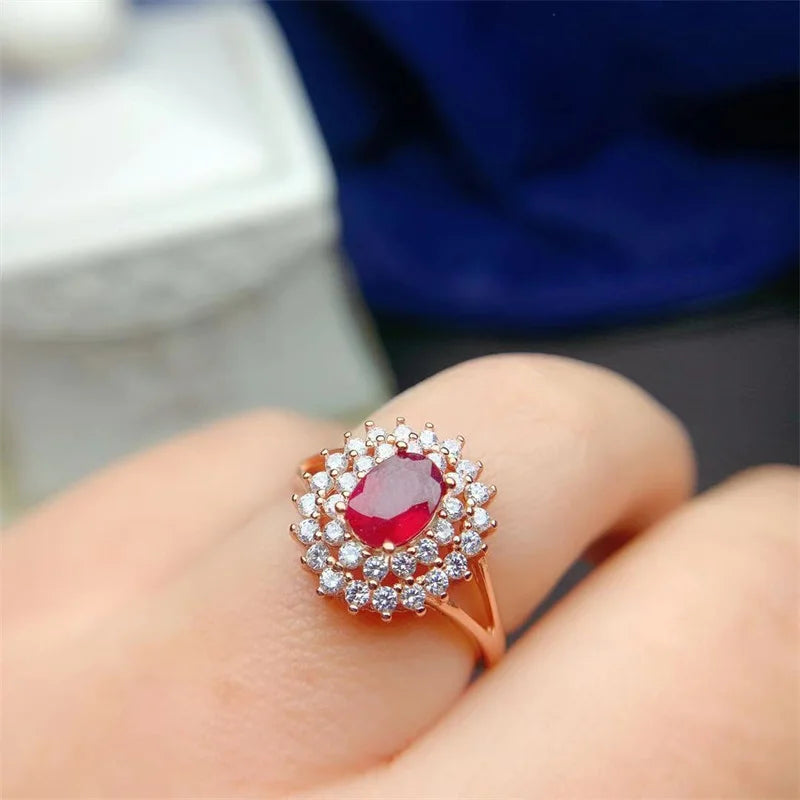 Sterling Silver Natural Ruby Wedding Ring for Women