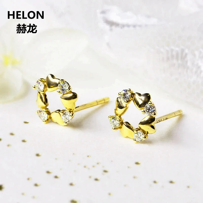 14k Yellow Gold 0.15 CTW Diamond Heart to Heart Stud Earrings for Women