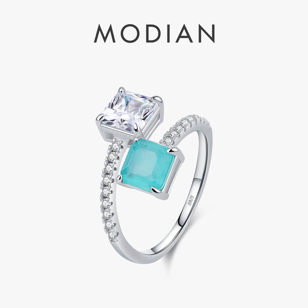 Sterling Silver Square Lab Paraiba Tourmaline CZ Ring For Women