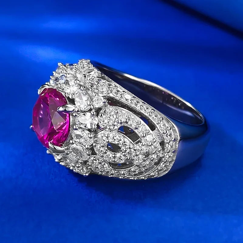 Sterling Silver 8.0mm Pink Diamond Ring for Women