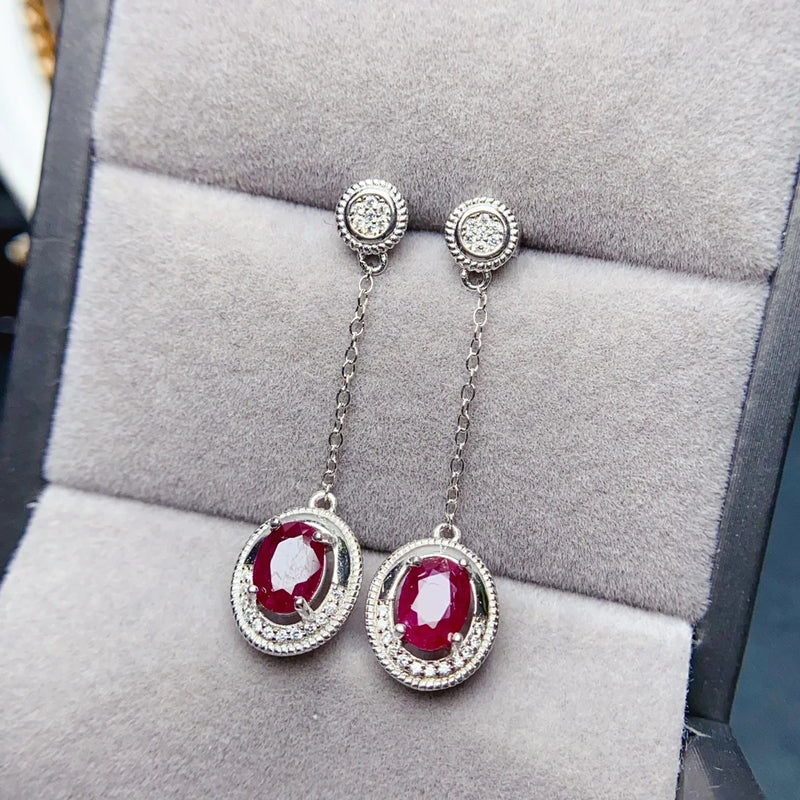 Sterling Silver Natural Ruby Stud Earrings for Women