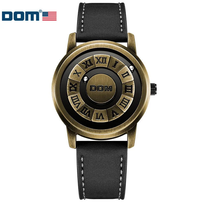 Bronze Quartz Watch with Scrolling Iron Ball Pointer for Men