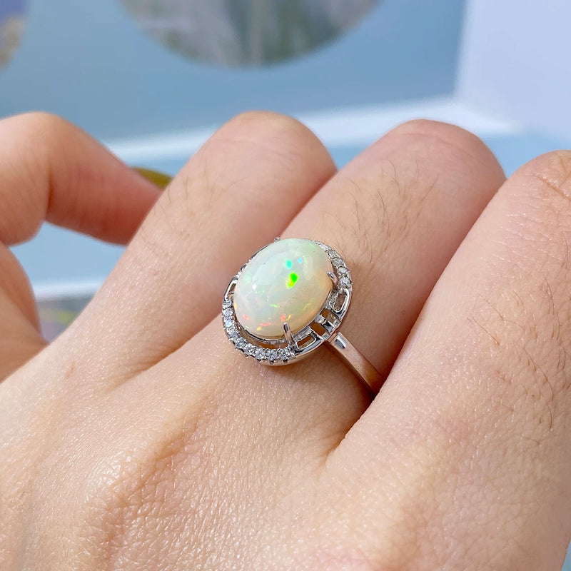 Sterling Silver Oval Opal Ring for Women