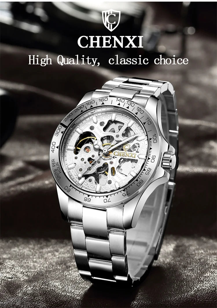 Stainless Steel Hollow Out Automatic Luminous Mechanical Watch for Men