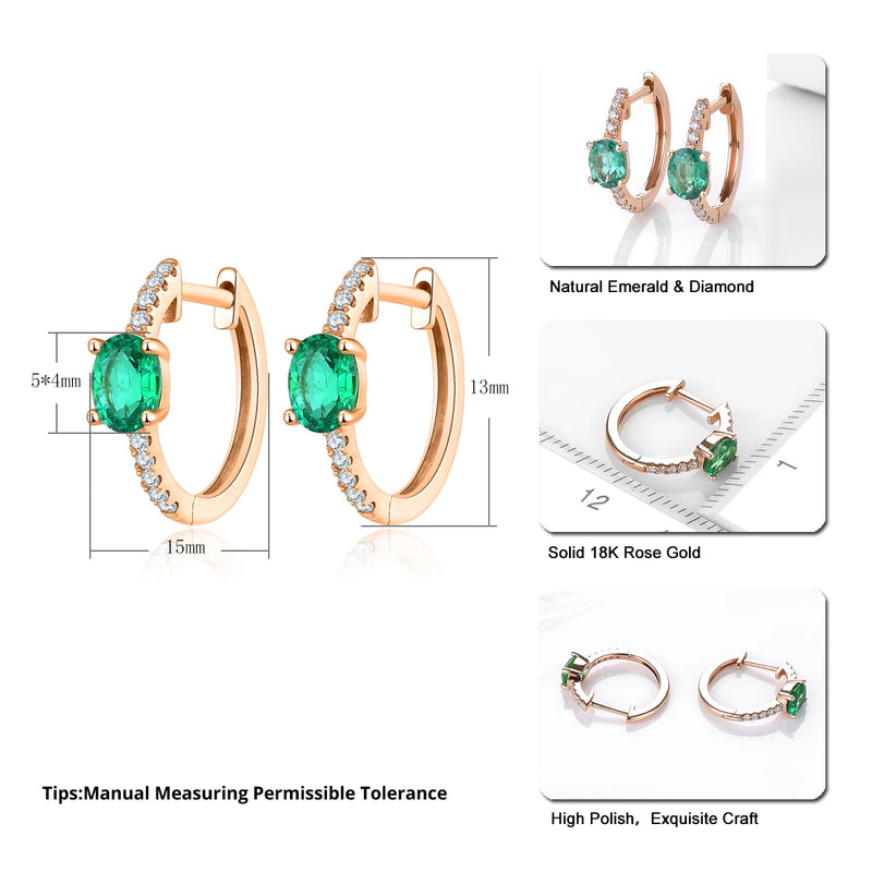 18K Rose Gold Emerald and Diamond Earrings for Women