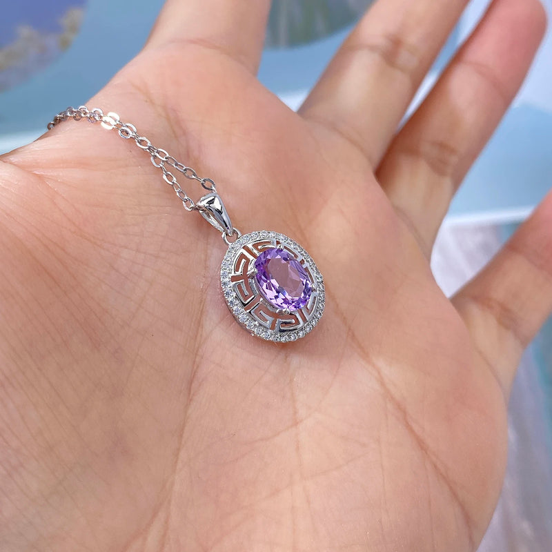 925 Sterling Silver Amethyst Pendant Necklace for Women