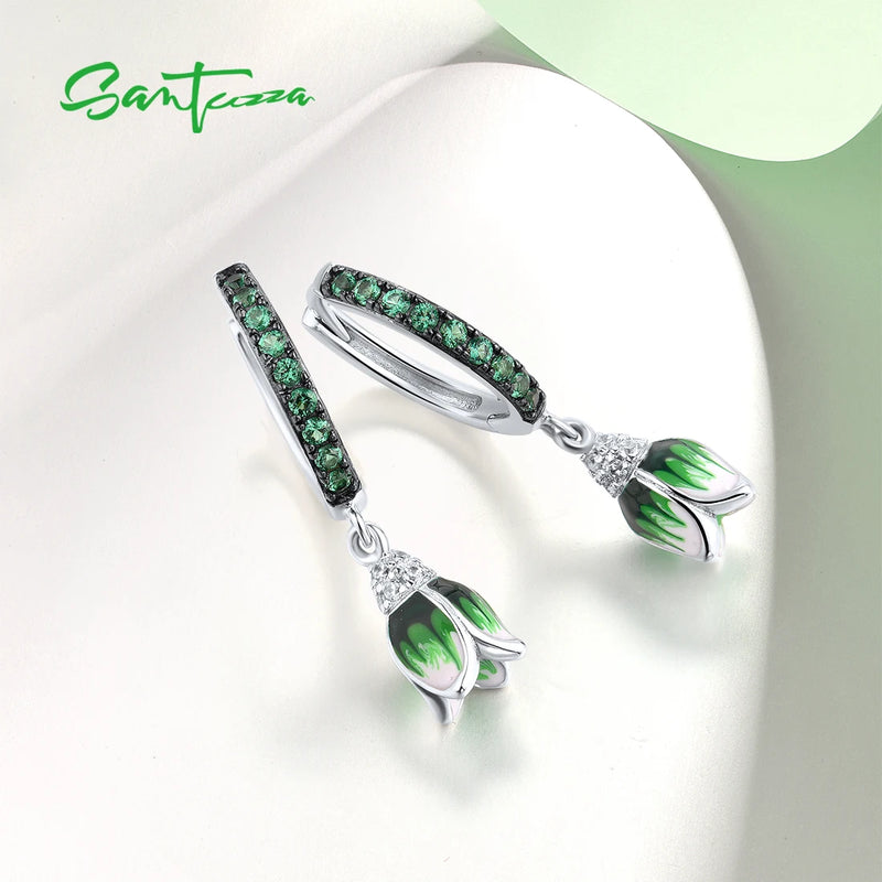 Sterling Silver Green Spinel Tulip Drop Earrings for Women