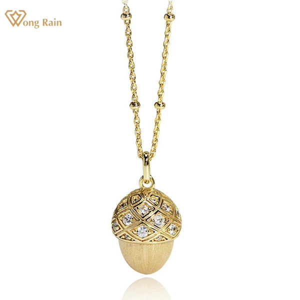 Wong Rain 18K Gold Plated 925 Sterling Silver Lab Sapphire Gemstone Vintage Pinecone Pendant Necklace For Women Fine Jewelry