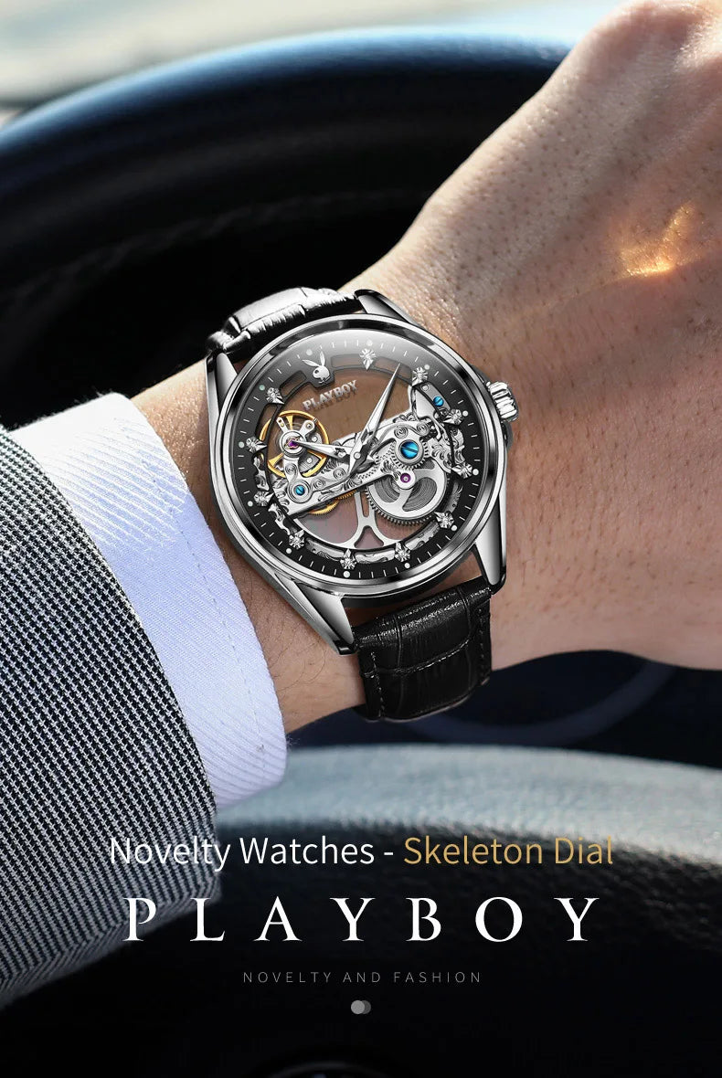 Stainless Steel Skeleton Automatic Mechanical Watch for Men