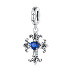 Sterling Silver Love Knot Hand of Fatima Pendant with Blue CZ Bead for Women