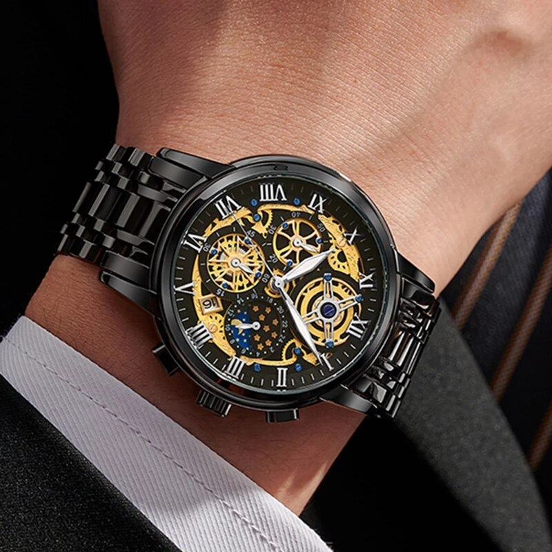 Stainless Steel Quartz Watch with Date Chronograph for Men