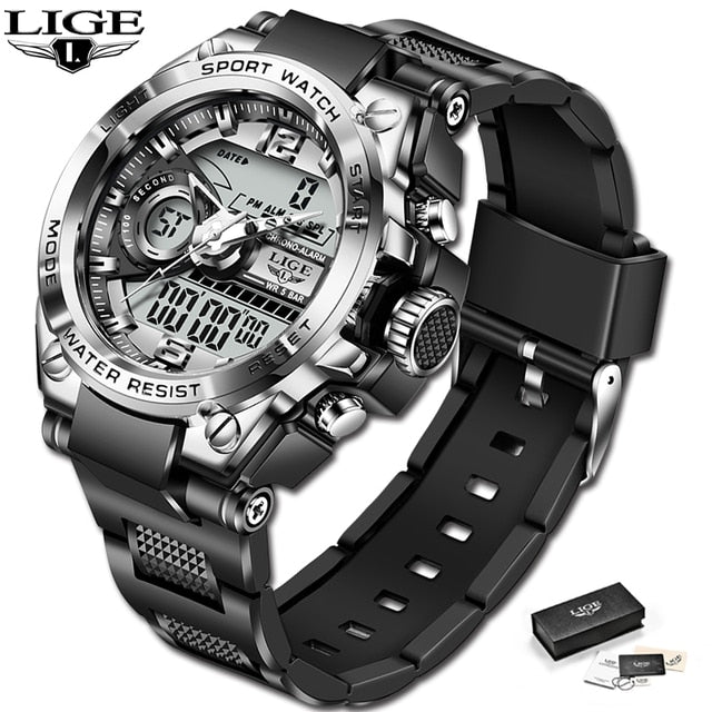 Stainless Steel Digital Watch with 50M Waterproofing for Men