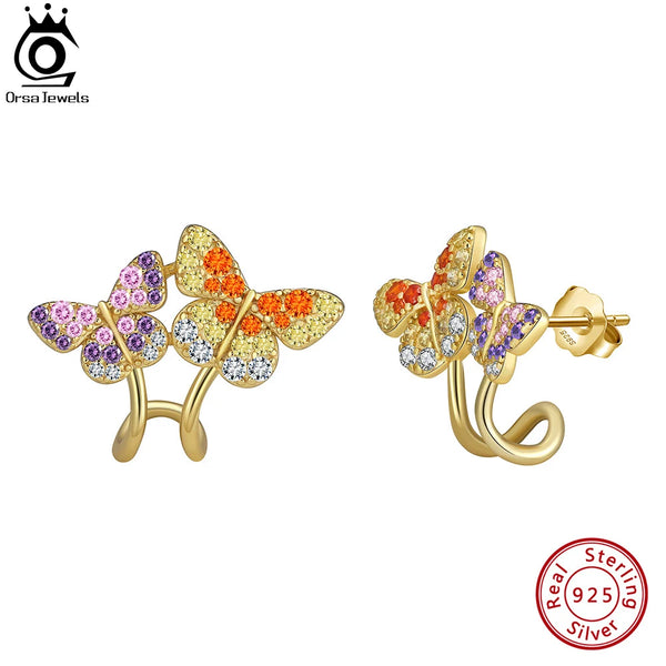 Sterling Silver Butterfly CZ Earrings for Women