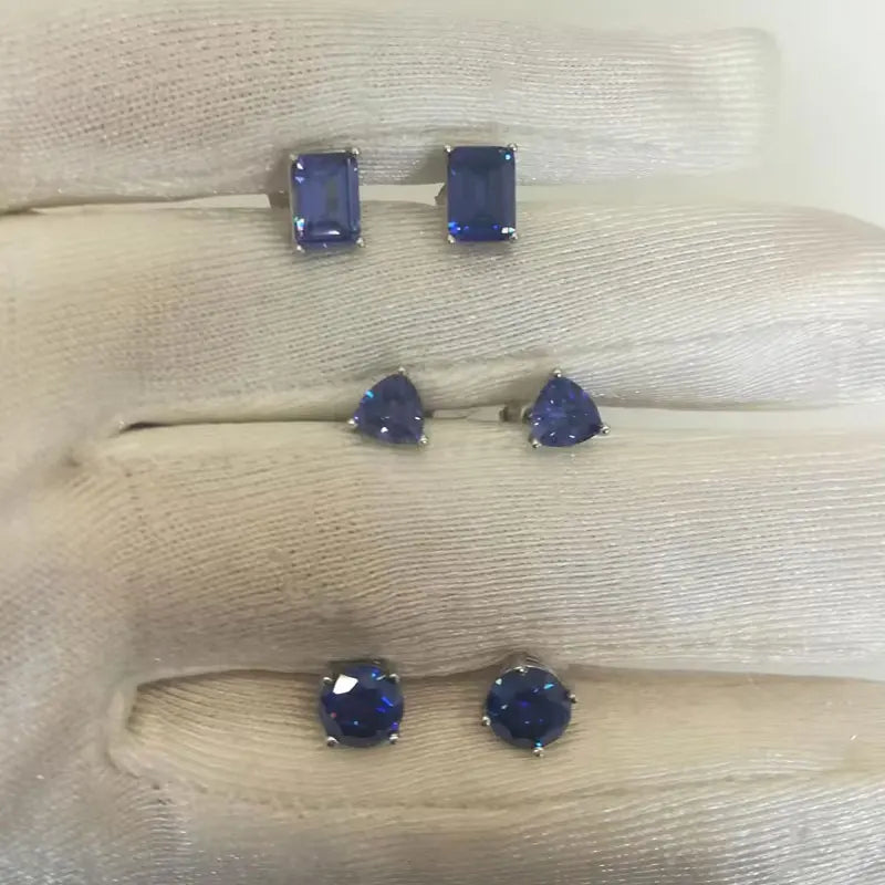 925 Sterling Silver Tanzanite Blue Stud Earrings with 5A Zircon for Women