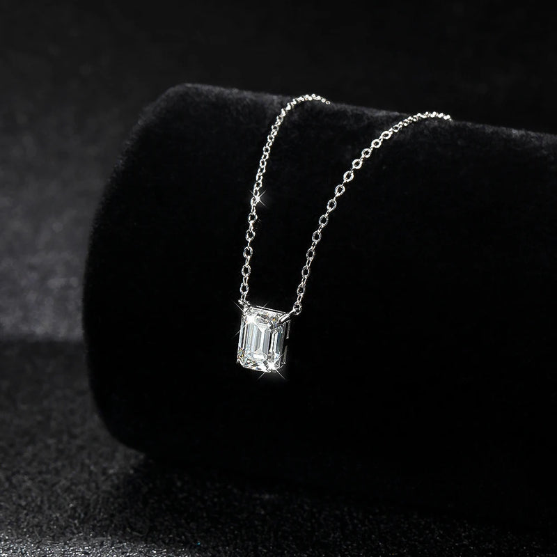 Sterling Silver 6x8mm 2ct Emerald Cut Moissanite Pendant Necklace for Women