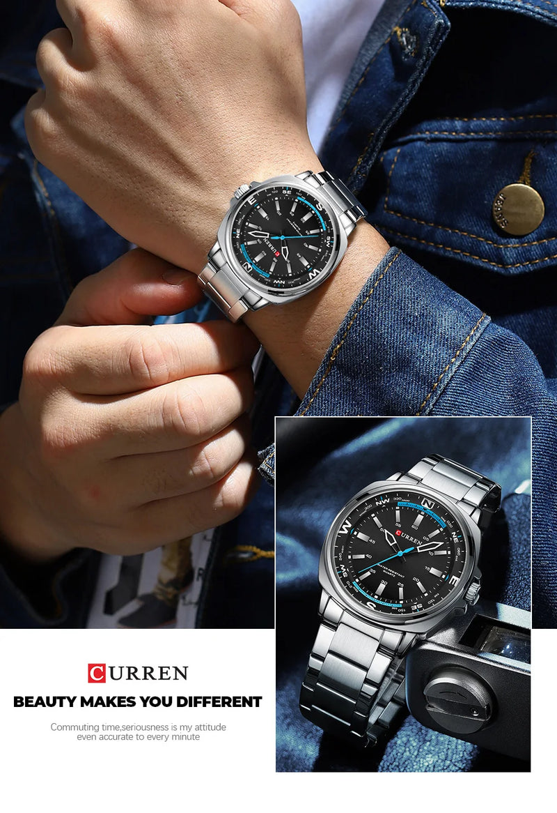 Stainless Steel Quartz Round Watch for Men