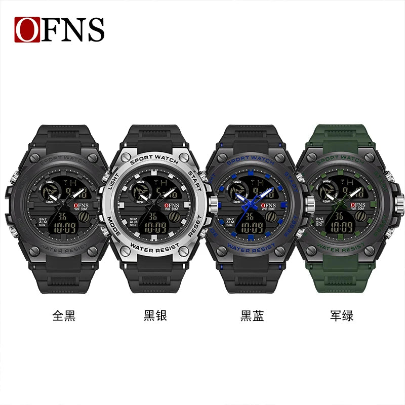 Military Sport Quartz Watch with Dual Display and LED, for Men