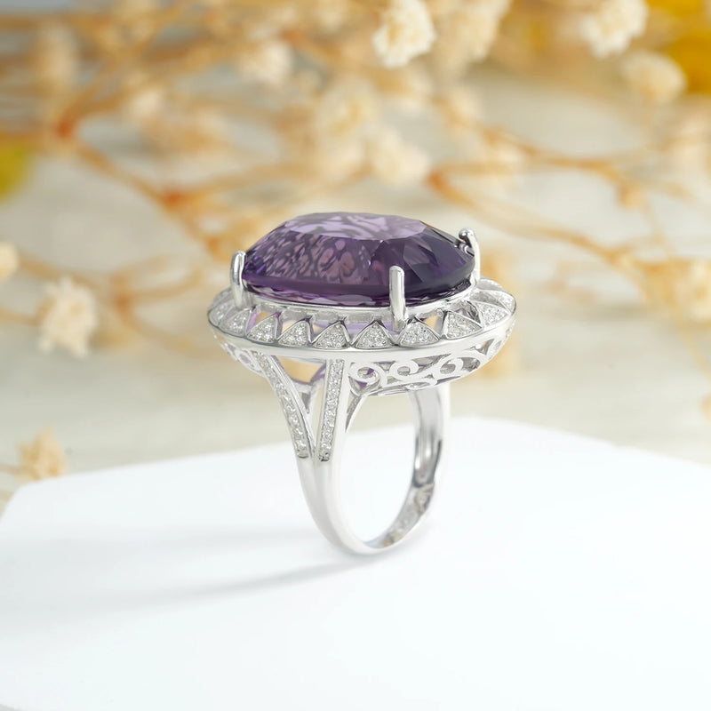 925 Sterling Silver Amethyst Nest Cut Ring for Women