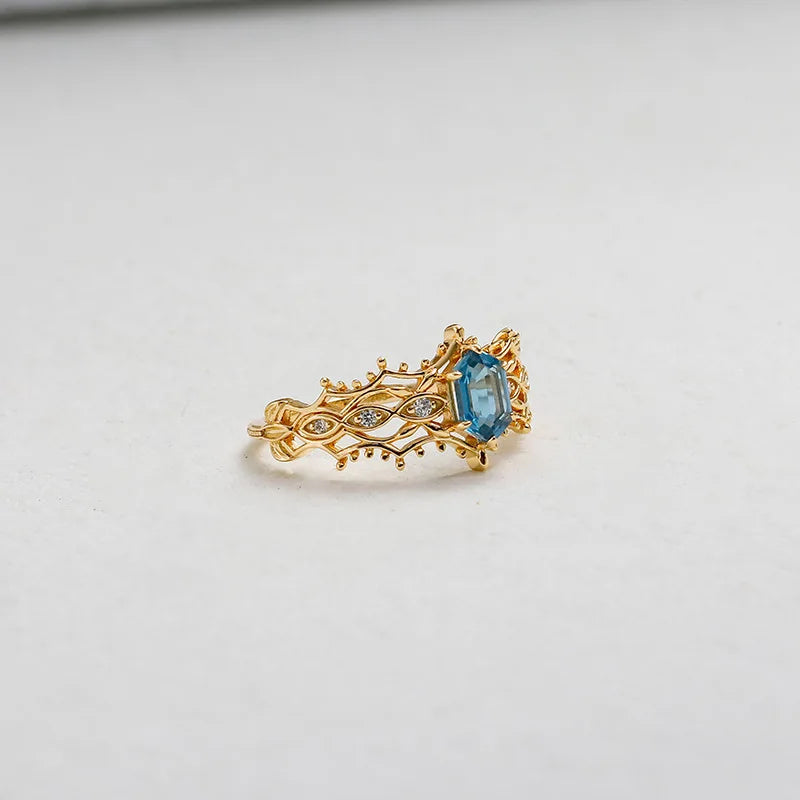 925 Sterling Silver Gold Plated London Blue Topaz Ring for Women