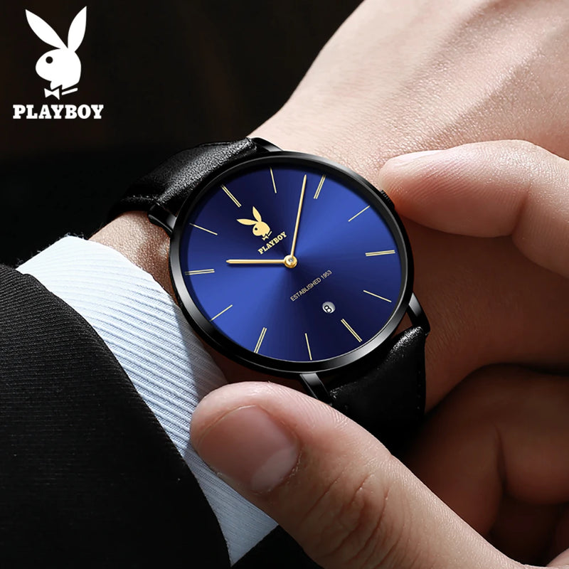 Stainless Steel Leather Strap Quartz Watch for Men