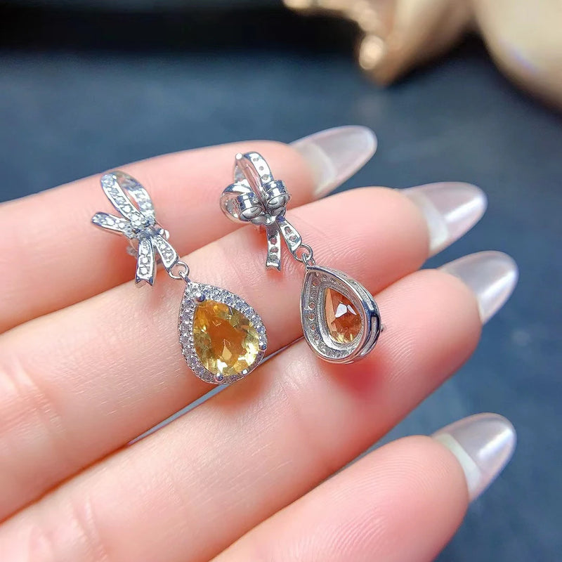 925 Silver Citrine Water Drop Earrings for Women