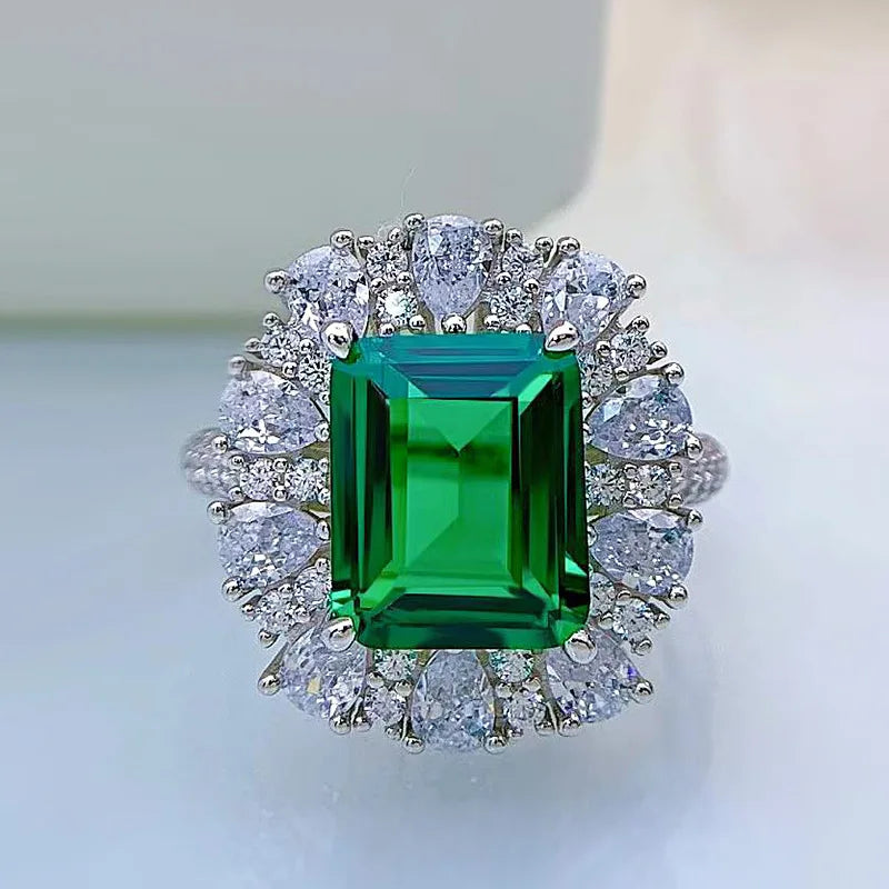 Sterling Silver Emerald Cut Wedding Ring for Women 11x9mm