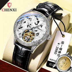 Leather High Grade Fully Automatic Hollow Luminous Waterproof Flywheel Mechanical Watch for Men