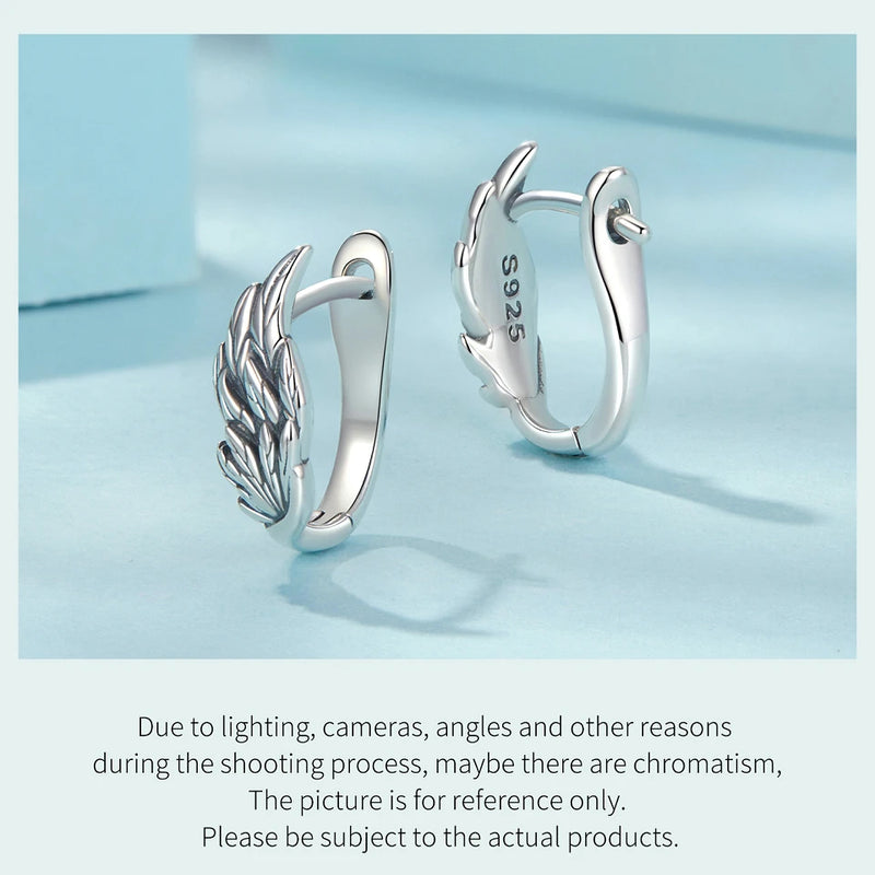 925 Sterling Silver Angel Wing Hoop Earrings for Women