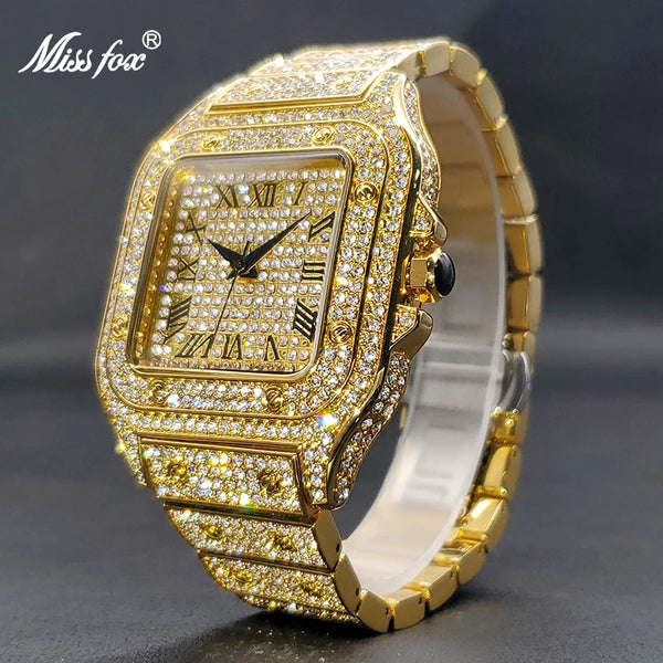 Gold Ice Out Watch with Wristwatches for Men