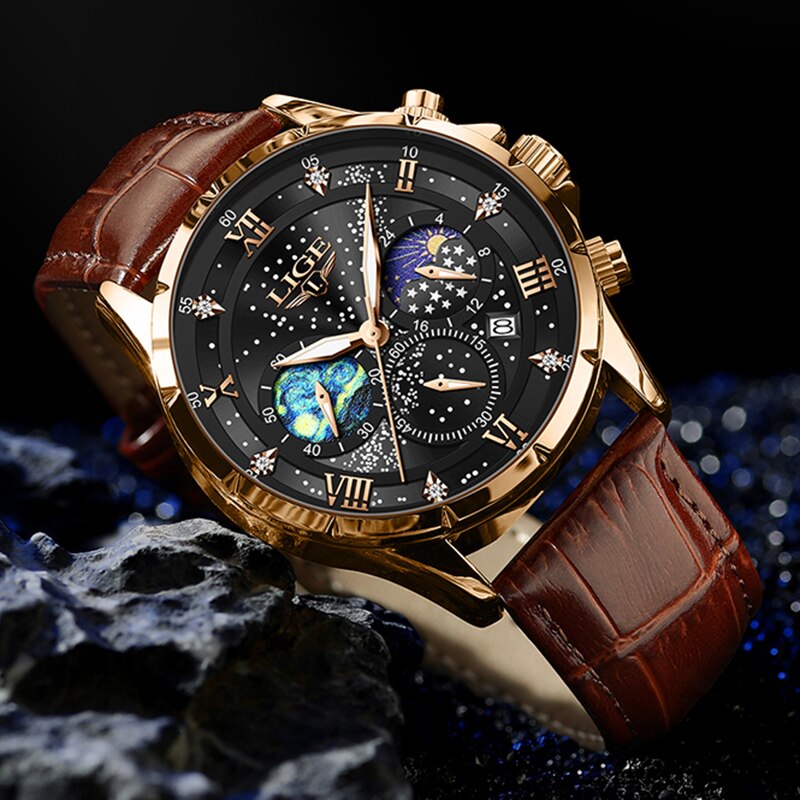 Stainless Steel Leather Waterproof Luminous Watch for Men