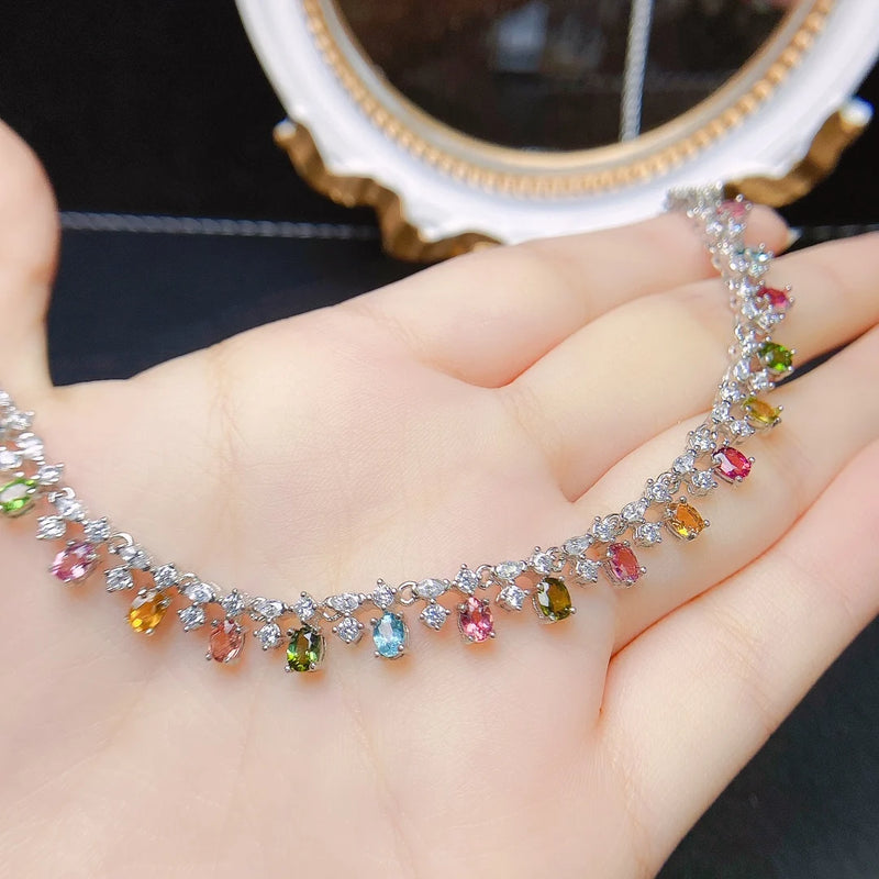 Sterling Silver Natural Tourmaline Necklace for Women