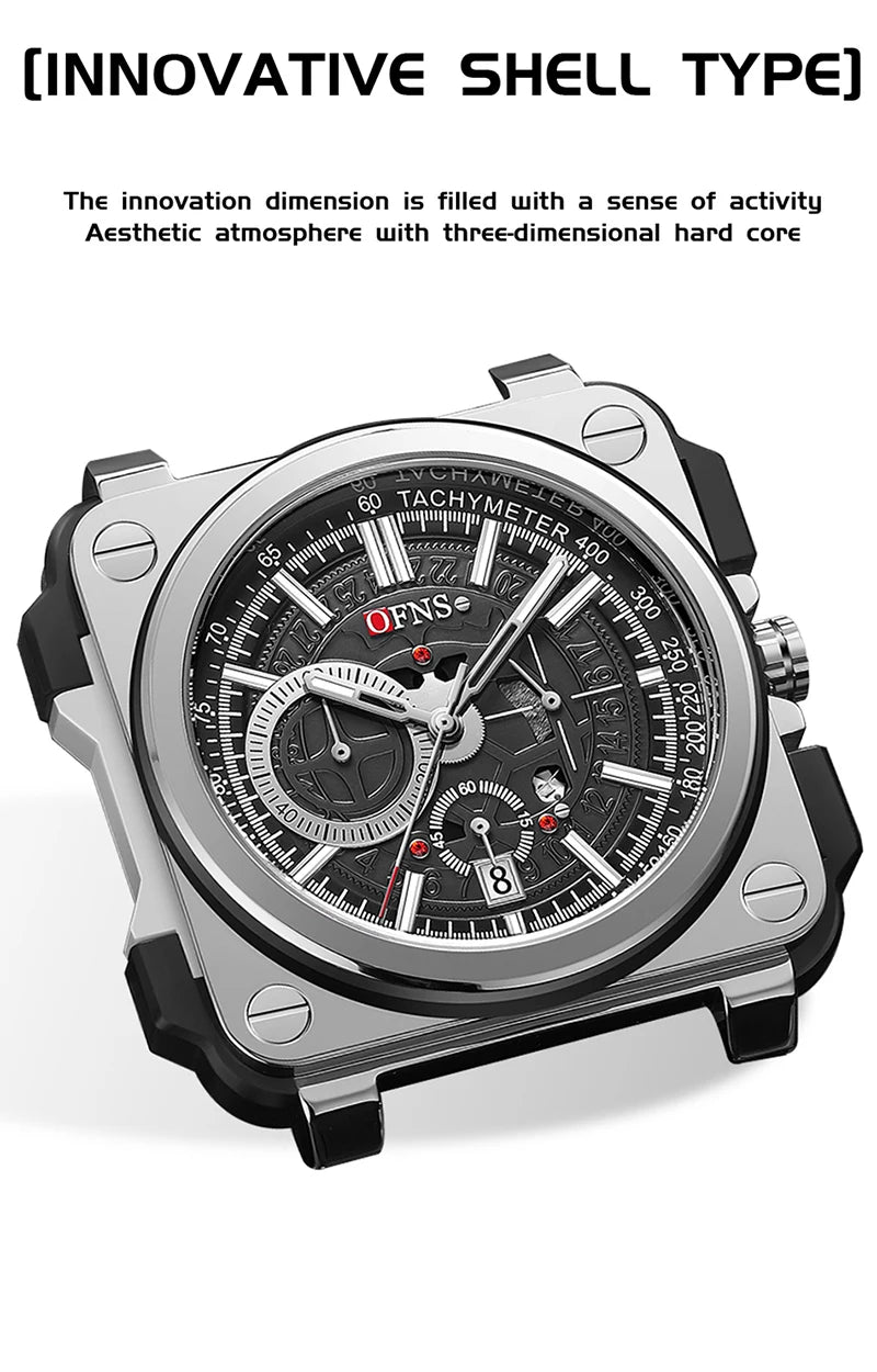 Stainless Steel Quartz Chronograph Watch with Luminous Silicone Strap for Men