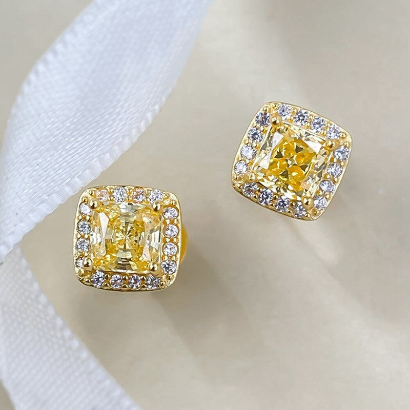 925 Sterling Silver Radiant Cut Citrine Stud Earrings for Women