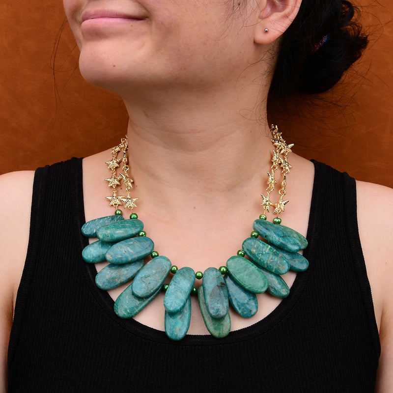 Gold Plated Amazonite Stone Necklace