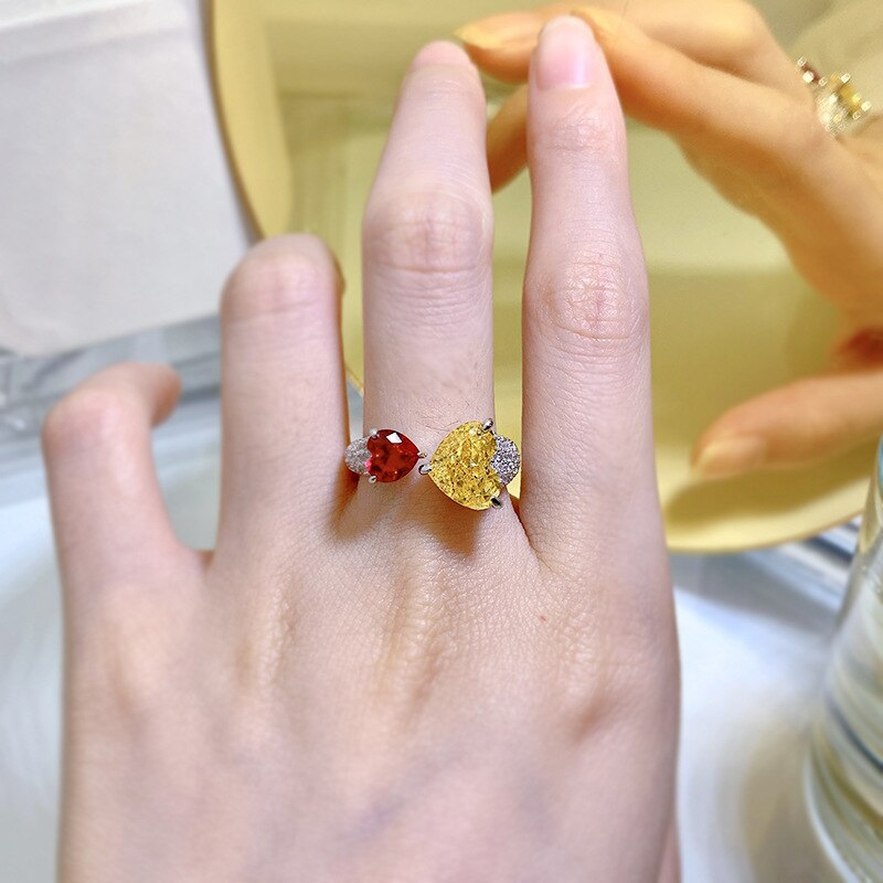 925 Sterling Silver Heart Moissanite, Citrine, Ruby Ring for Women