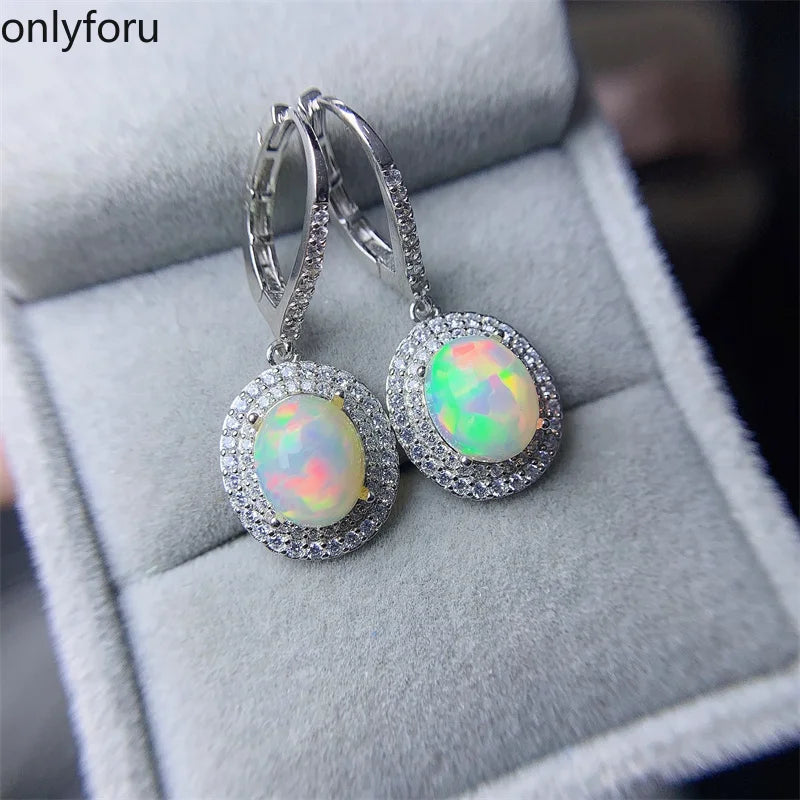 925 Silver Natural Opal Drop Earrings 8mm*10mm for Women