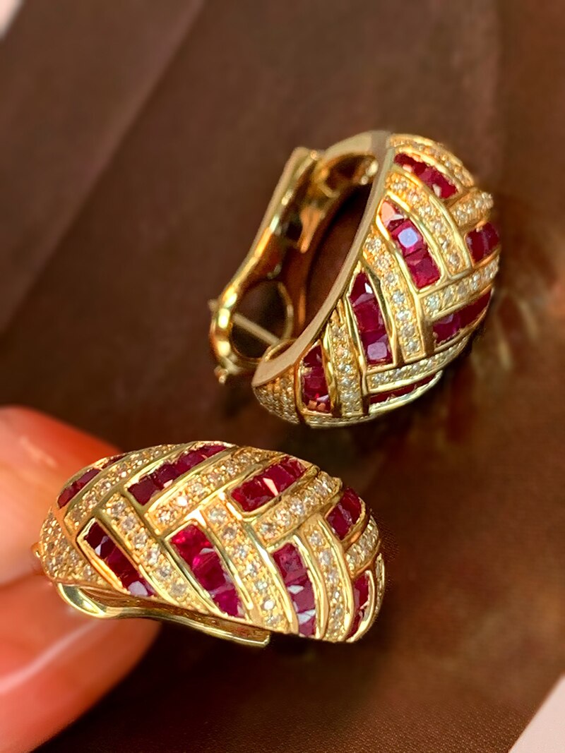18K Yellow Gold Ruby Earrings for Women