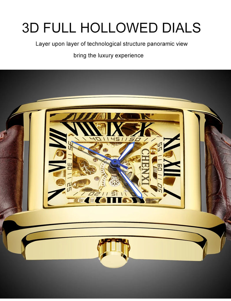 Gold Automatic Skeleton Tourbillon Mechanical Wristwatch for Men