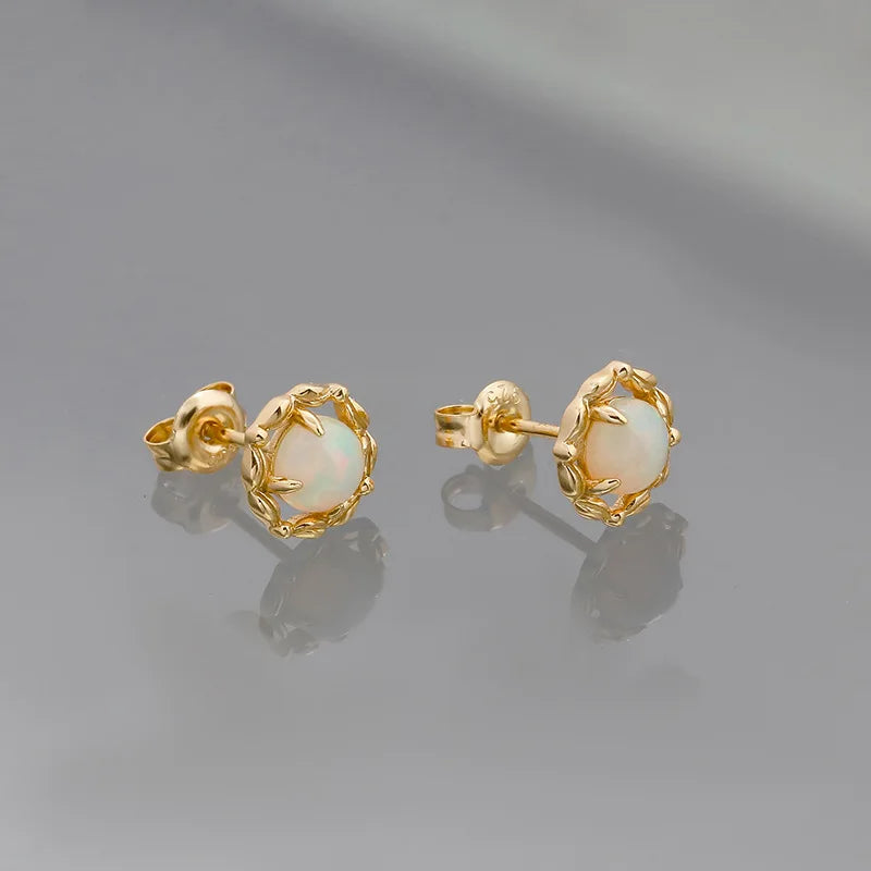 925 Sterling Silver Gold Plated Natural Opal Stud Earrings for Women