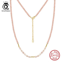 14K Gold Plated Pink Opal & Pearl Minimalist Necklace for Women