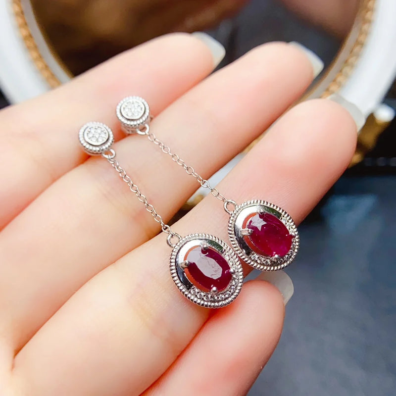 Sterling Silver Natural Ruby Stud Earrings for Women