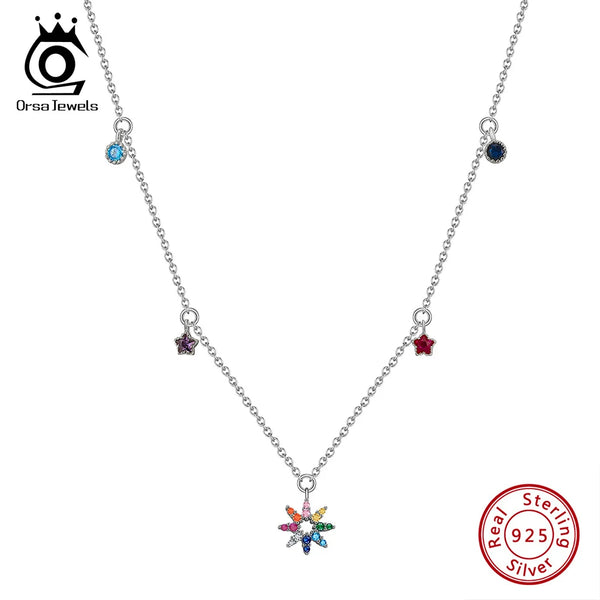 Sterling Silver 5A CZ Flower Pendant Necklace for Women