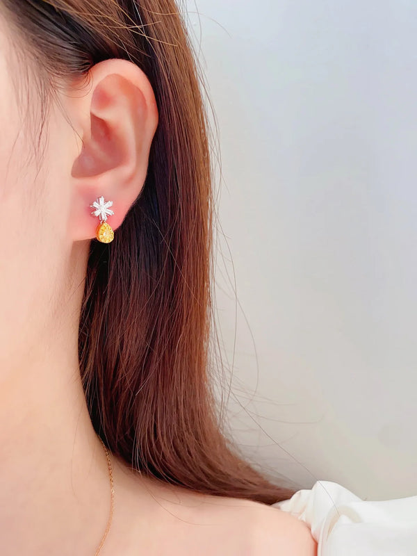 YMFine Jewelry 18K Gold 0.24ct Yellow Diamonds Gemstones Female Drop Earrings for Women Fine Earrings