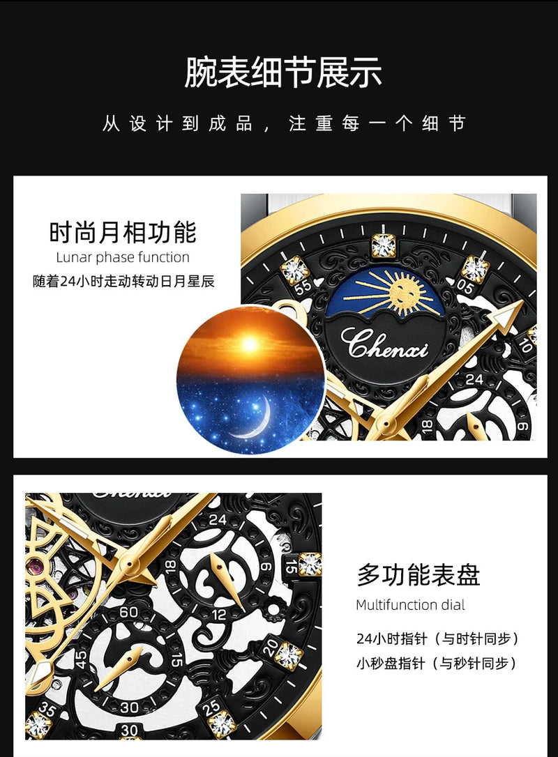 Stainless Steel Diamond Inlaid Mechanical Watch for Men