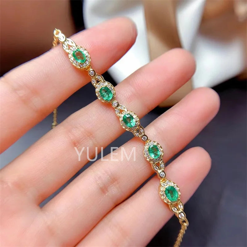 925 Sterling Silver Emerald Bracelet for Women