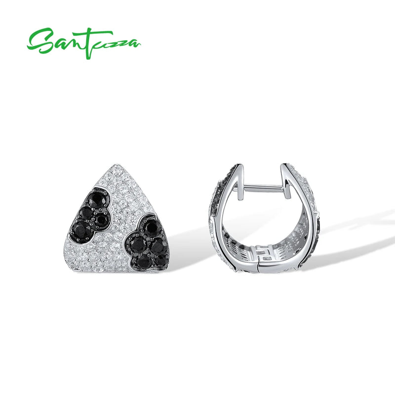 Sterling Silver Clip Earrings with Sparkling White CZ and Black Spinel