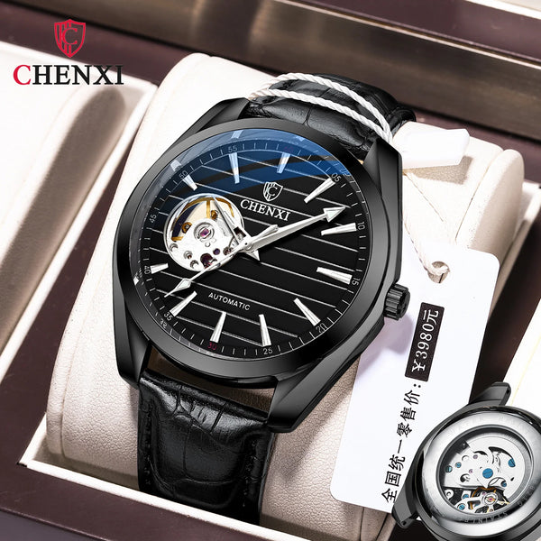 Stainless steel Leather Automatic Luminous Waterproof Watch for Men