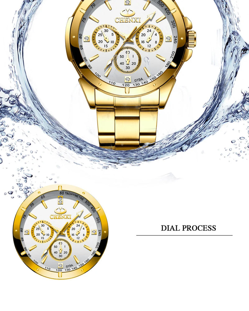 Golden Steel Band Quartz Watch for Men