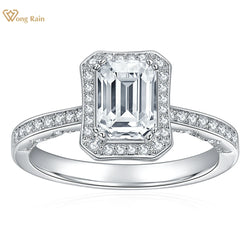 925 Sterling Silver Real Moissanite Emerald Cut Engagement Ring