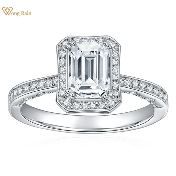 925 Sterling Silver Real Moissanite Emerald Cut Engagement Ring